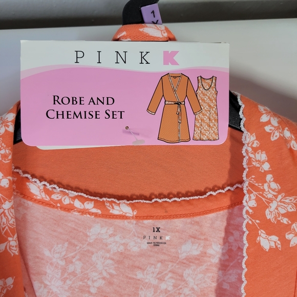 NWT Vintage Pink Kmart Robe/Chemis Set Orange Floral Size 1XL Cotton Poly Blend - Picture 2 of 10